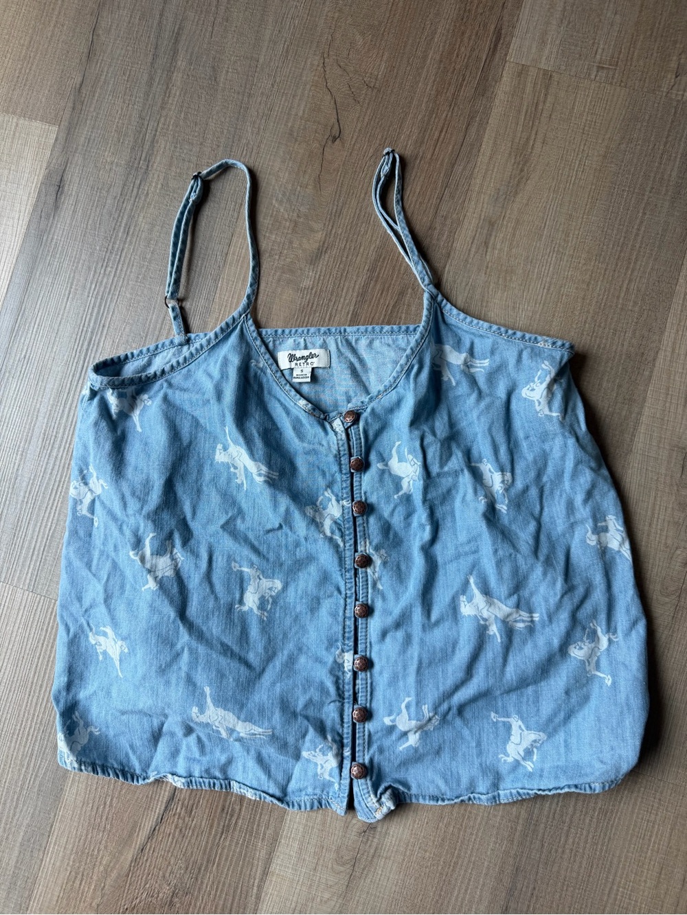 Wrangler Light Blue Denim Horse-Print Button Tank